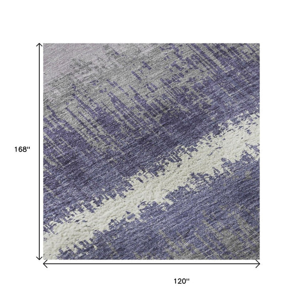 HomeRoots 10' X 14' Purple and Ivory Striped Washable Area Rug – Durable, Stain-Resistant with UV Protection! 679540