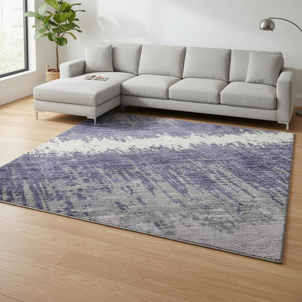 HomeRoots 10' X 14' Purple and Ivory Striped Washable Area Rug – Durable, Stain-Resistant with UV Protection! 679540