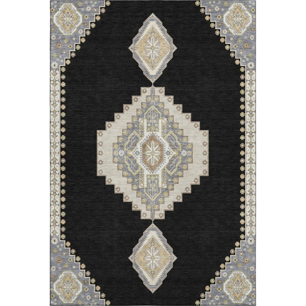 HomeRoots 5' X 8' Black Beige Gold Oriental Washable Area Rug – Stylish, Stain Resistant, UV Protected Home Accent 679542