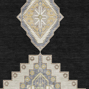 HomeRoots 5' X 8' Black Beige Gold Oriental Washable Area Rug – Stylish, Stain Resistant, UV Protected Home Accent 679542