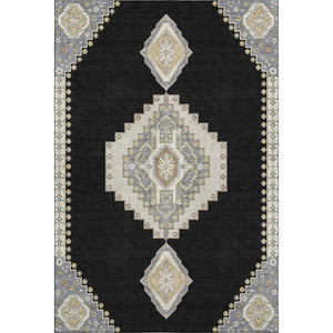 HomeRoots 8' X 10' Elegant Black Beige Gold Oriental Area Rug - Washable, UV Protected, Stain Resistant Design 679544