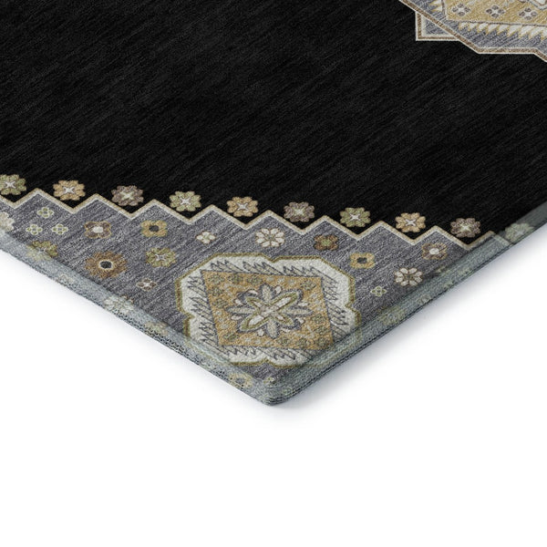 HomeRoots 8' X 10' Elegant Black Beige Gold Oriental Area Rug - Washable, UV Protected, Stain Resistant Design 679544
