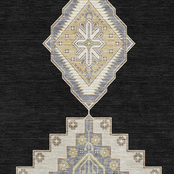 HomeRoots 10' X 14' Elegant Black Beige Gold Oriental Washable Area Rug with UV Protection for Active Homes 679546