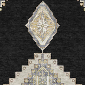 HomeRoots 10' X 14' Elegant Black Beige Gold Oriental Washable Area Rug with UV Protection for Active Homes 679546