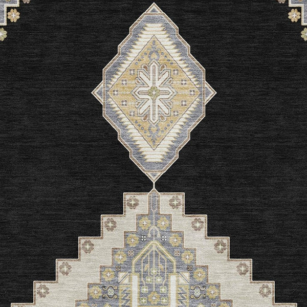 HomeRoots 10' X 14' Elegant Black Beige Gold Oriental Washable Area Rug with UV Protection for Active Homes 679546