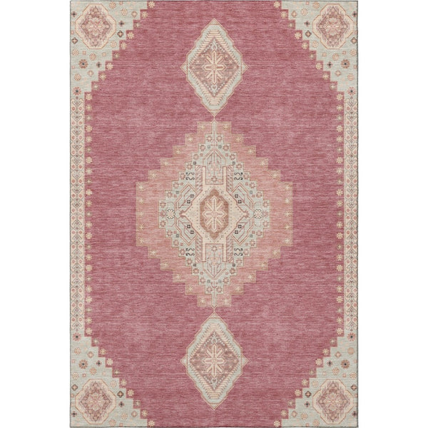 HomeRoots 5' X 8' Blush Gray & Pink Oriental Washable Area Rug - Stain Resistant, UV Protected, Soft & Stylish! 679548