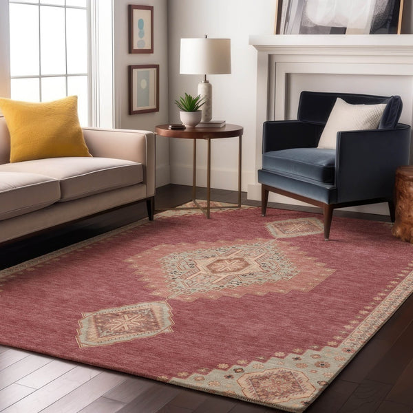 HomeRoots 8' X 10' Blush Gray & Pink Oriental Area Rug - Stain-Resistant, UV Protected, Machine Washable Elegance 679550