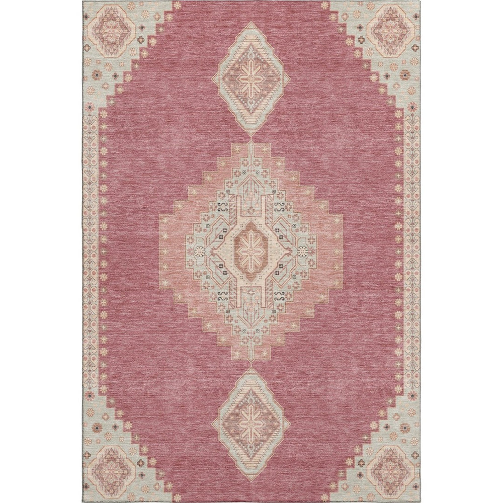 HomeRoots 8' X 10' Blush Gray & Pink Oriental Area Rug - Stain-Resistant, UV Protected, Machine Washable Elegance 679550