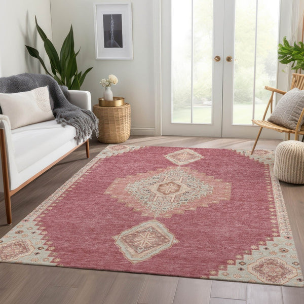 HomeRoots 8' X 10' Blush Gray & Pink Oriental Area Rug - Stain-Resistant, UV Protected, Machine Washable Elegance 679550