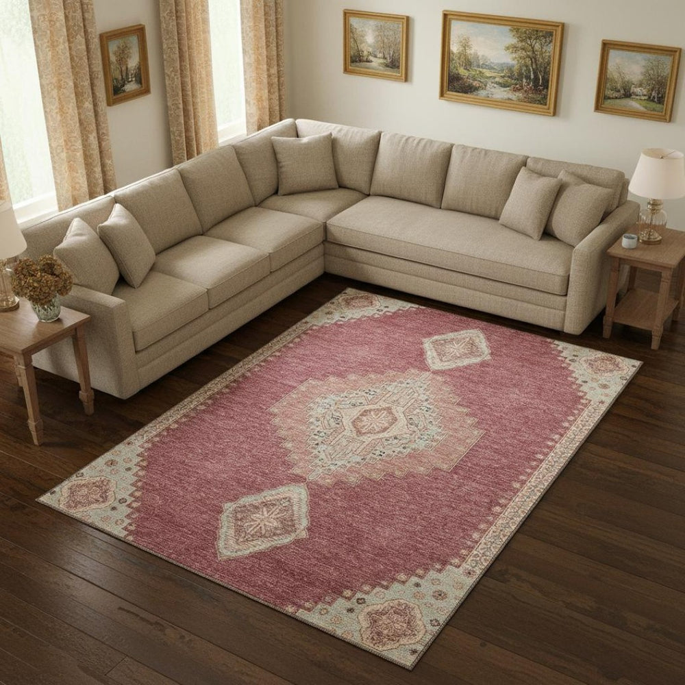 HomeRoots 9' X 12' Blush Gray and Pink Oriental Area Rug - Washable, Stain-Resistant, UV-Guarded Elegance! 679551