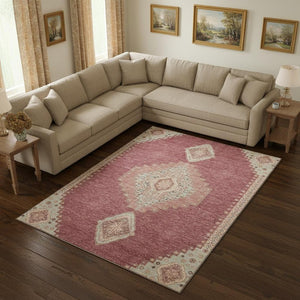 HomeRoots 9' X 12' Blush Gray and Pink Oriental Area Rug - Washable, Stain-Resistant, UV-Guarded Elegance! 679551