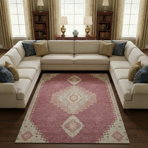 HomeRoots 10' X 14' Blush Gray & Pink Oriental Washable Area Rug - Elegant, UV-Protected, Family-Friendly Design 679552