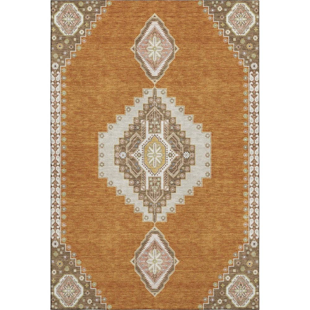 HomeRoots 5' X 8' Copper Gold Beige Oriental Area Rug - Washable, UV Protected, Durable & Stylish for Homes 679554