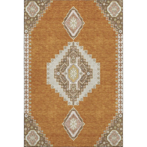 HomeRoots 8' X 10' Stunning Copper Gold Beige Oriental Area Rug - Washable, UV Protected, Stain Resistant Design 679556