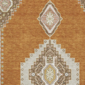 HomeRoots 8' X 10' Stunning Copper Gold Beige Oriental Area Rug - Washable, UV Protected, Stain Resistant Design 679556