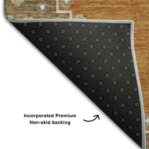 HomeRoots 9' X 12' Elegant Copper Gold Beige Oriental Area Rug - Washable, UV Protected, Durable & Stylish 679557