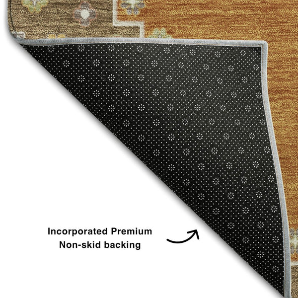 HomeRoots 9' X 12' Elegant Copper Gold Beige Oriental Area Rug - Washable, UV Protected, Durable & Stylish 679557