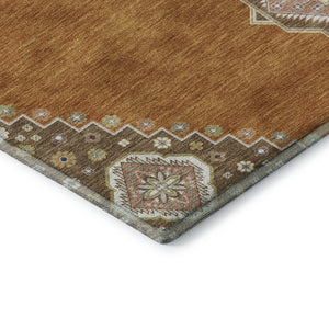 HomeRoots 9' X 12' Elegant Copper Gold Beige Oriental Area Rug - Washable, UV Protected, Durable & Stylish 679557