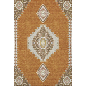 HomeRoots 9' X 12' Elegant Copper Gold Beige Oriental Area Rug - Washable, UV Protected, Durable & Stylish 679557