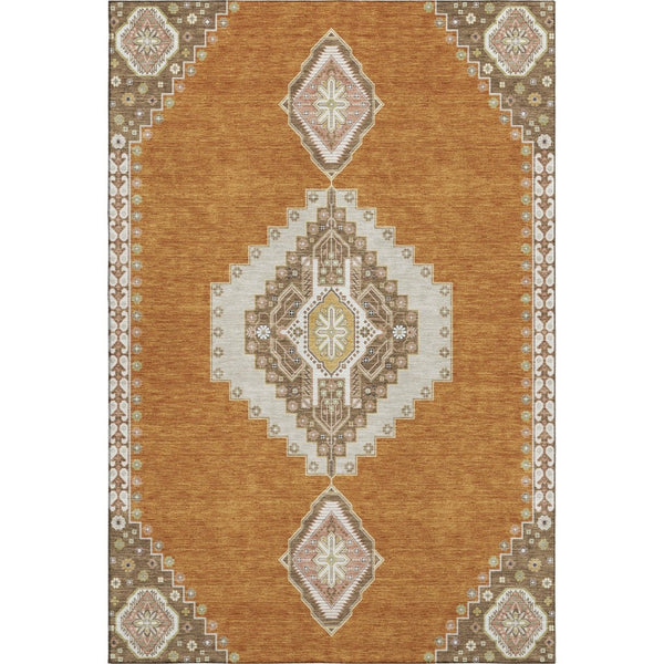 HomeRoots 10' X 14' Copper Gold Beige Oriental Area Rug - Washable, UV Protected, Pet-Friendly Design! 679558