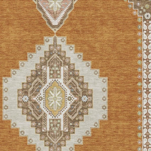 HomeRoots 10' X 14' Copper Gold Beige Oriental Area Rug - Washable, UV Protected, Pet-Friendly Design! 679558