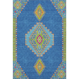 HomeRoots 10' X 14' Vibrant Denim Blue, Lime Green & Orange Washable Oriental Area Rug with UV Protection 679564