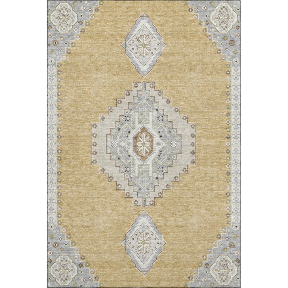 HomeRoots 8' X 10' Timeless Gold, Ivory & Gray Oriental Washable Area Rug with UV Protection for Busy Homes 679568