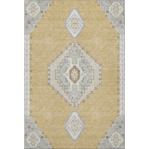 HomeRoots 8' X 10' Timeless Gold, Ivory & Gray Oriental Washable Area Rug with UV Protection for Busy Homes 679568