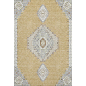 HomeRoots 9' X 12' Gold, Ivory & Gray Oriental Area Rug - Washable, UV Protected, Stain Resistant, Non-Slip 679569