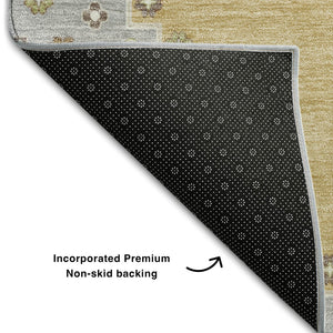 HomeRoots 9' X 12' Gold, Ivory & Gray Oriental Area Rug - Washable, UV Protected, Stain Resistant, Non-Slip 679569