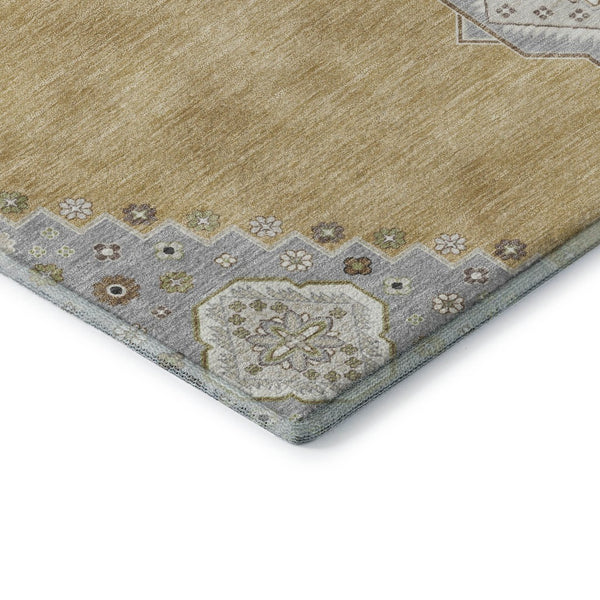 HomeRoots 9' X 12' Gold, Ivory & Gray Oriental Area Rug - Washable, UV Protected, Stain Resistant, Non-Slip 679569
