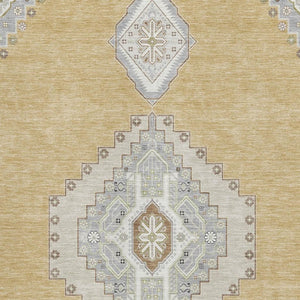 HomeRoots 9' X 12' Gold, Ivory & Gray Oriental Area Rug - Washable, UV Protected, Stain Resistant, Non-Slip 679569