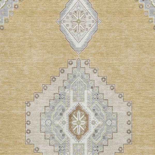 HomeRoots 9' X 12' Gold, Ivory & Gray Oriental Area Rug - Washable, UV Protected, Stain Resistant, Non-Slip 679569