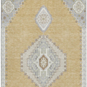 HomeRoots 9' X 12' Gold, Ivory & Gray Oriental Area Rug - Washable, UV Protected, Stain Resistant, Non-Slip 679569
