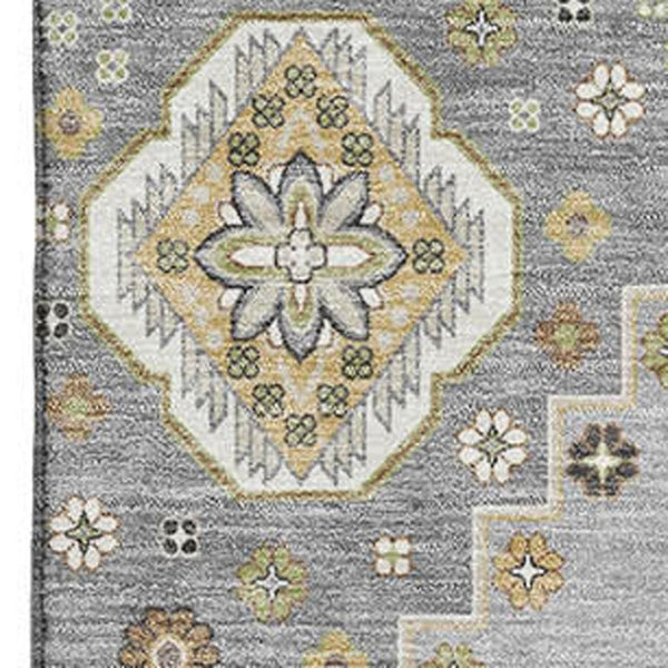 HomeRoots 8' X 10' Gray Gold Beige Oriental Area Rug - Washable, UV Protected, Durable for High-Traffic Homes 679574