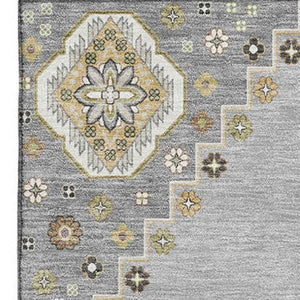 HomeRoots 9' X 12' Gray Gold Beige Oriental Area Rug - Durable, Stain-Resistant, UV-Protected for Family Spaces 679575