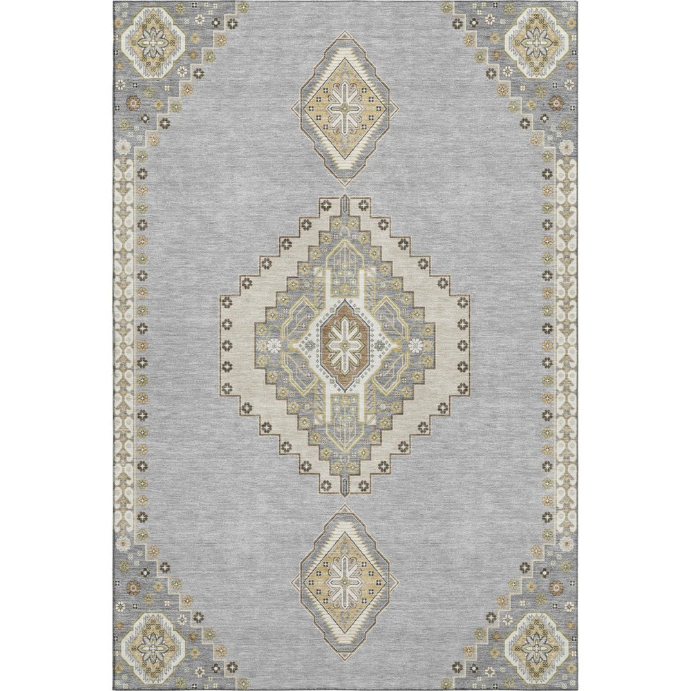 HomeRoots 10' Gray, Gold & Beige Oriental Washable Area Rug - UV Protected, Stain-Resistant for Active Homes 679576