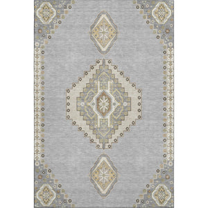 HomeRoots 10' Gray, Gold & Beige Oriental Washable Area Rug - UV Protected, Stain-Resistant for Active Homes 679576