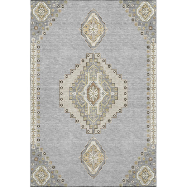 HomeRoots 10' Gray, Gold & Beige Oriental Washable Area Rug - UV Protected, Stain-Resistant for Active Homes 679576