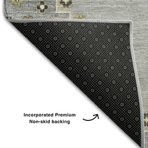 HomeRoots 10' Gray, Gold & Beige Oriental Washable Area Rug - UV Protected, Stain-Resistant for Active Homes 679576