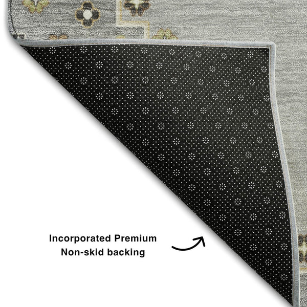 HomeRoots 10' Gray, Gold & Beige Oriental Washable Area Rug - UV Protected, Stain-Resistant for Active Homes 679576