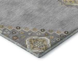 HomeRoots 10' Gray, Gold & Beige Oriental Washable Area Rug - UV Protected, Stain-Resistant for Active Homes 679576