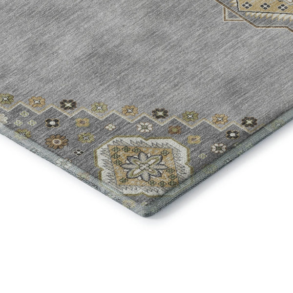 HomeRoots 10' Gray, Gold & Beige Oriental Washable Area Rug - UV Protected, Stain-Resistant for Active Homes 679576