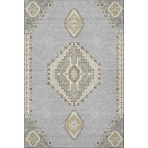 HomeRoots 10' Gray, Gold & Beige Oriental Washable Area Rug - UV Protected, Stain-Resistant for Active Homes 679576