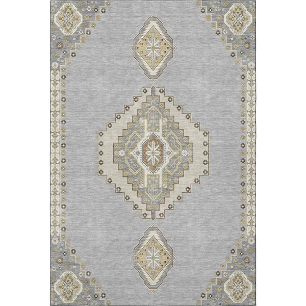 HomeRoots 10' Gray, Gold & Beige Oriental Washable Area Rug - UV Protected, Stain-Resistant for Active Homes 679576