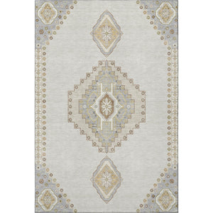 HomeRoots 5' X 8' Elegant Ivory Gray Beige Oriental Washable Rug with UV Protection & Stain Resistance 679578