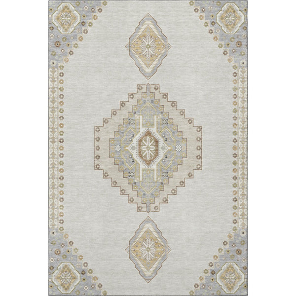 HomeRoots 5' X 8' Elegant Ivory Gray Beige Oriental Washable Rug with UV Protection & Stain Resistance 679578