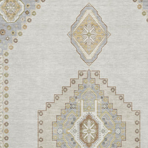HomeRoots 8' X 10' Elegant Ivory Gray Beige Oriental Washable Area Rug - UV Protected, Stain Resistant & Durable! 679580