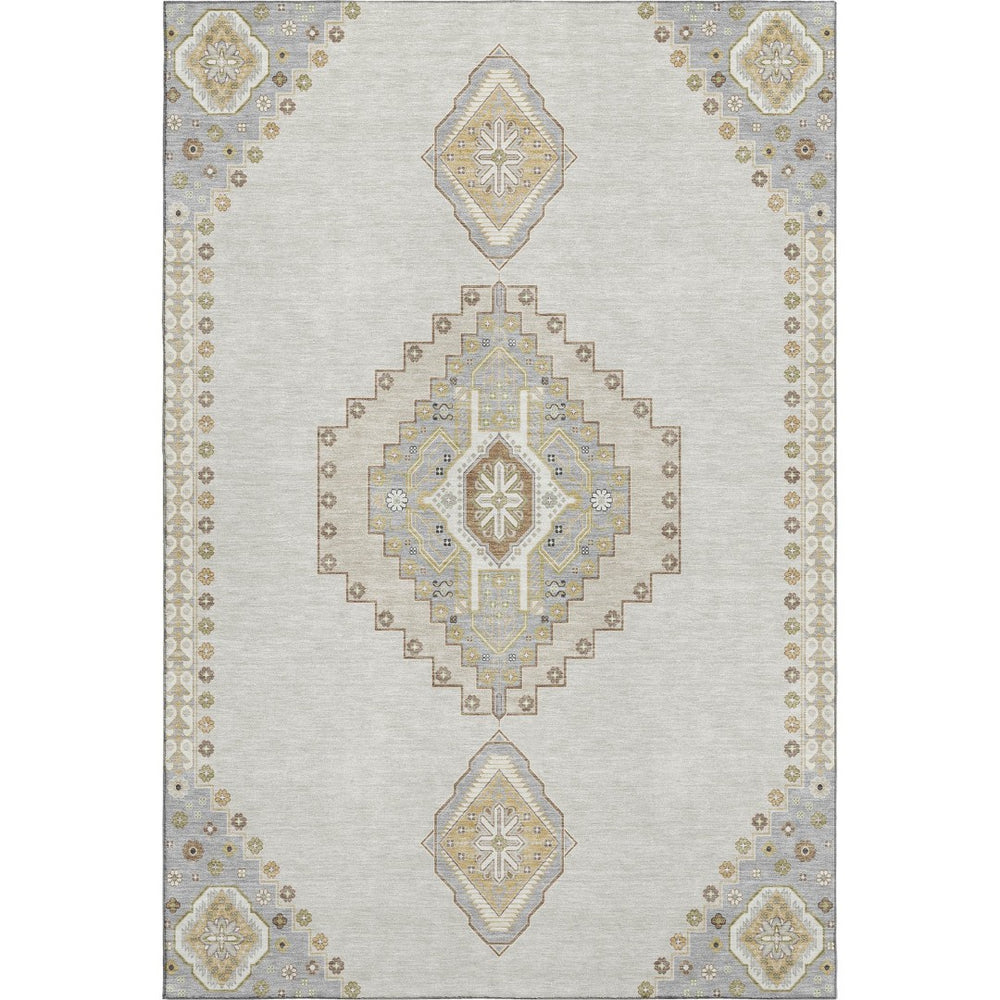 HomeRoots 9' X 12' Ivory Gray Beige Oriental Washable Area Rug with UV Protection for High-Traffic Spaces 679581
