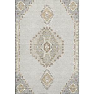 HomeRoots 9' X 12' Ivory Gray Beige Oriental Washable Area Rug with UV Protection for High-Traffic Spaces 679581